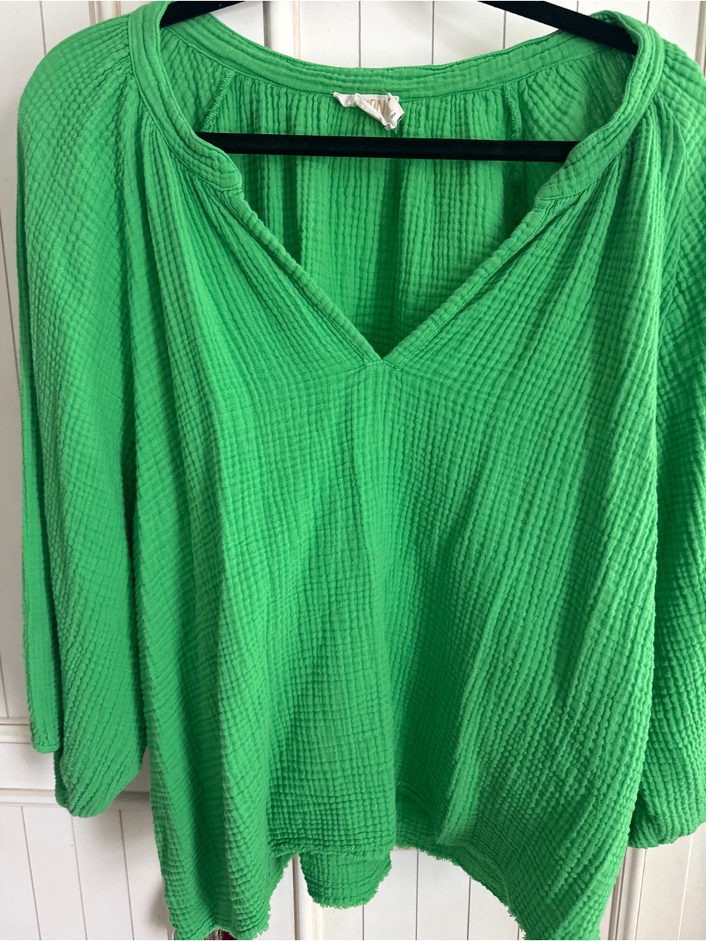 Nation LTD Green Cotton Gauze V-Neck Peasant Top